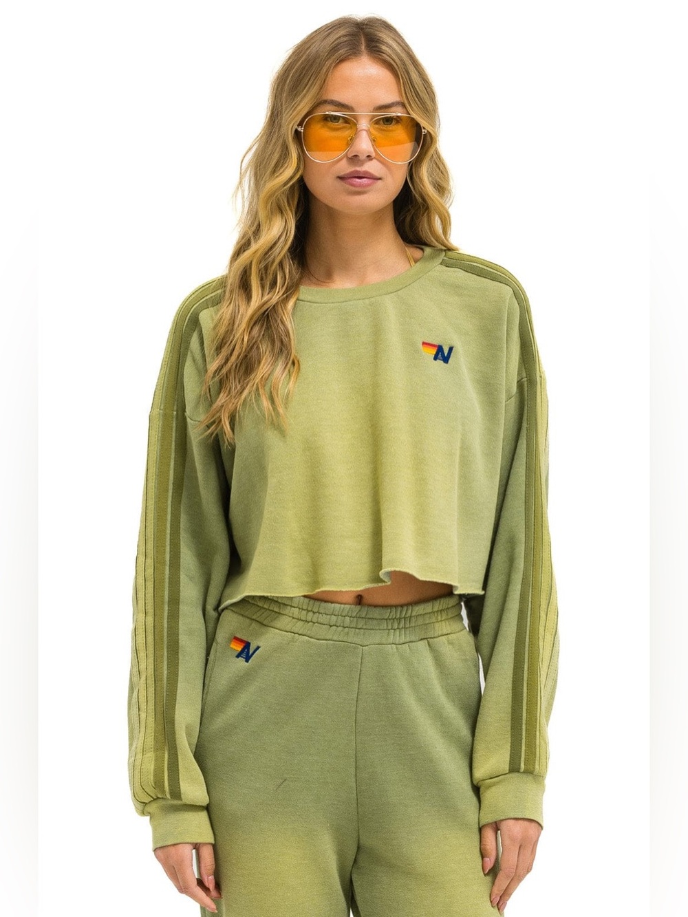 Aviator Nation Classic Stripe Cropped CREW Sweatshirt RELAXED NWT Large